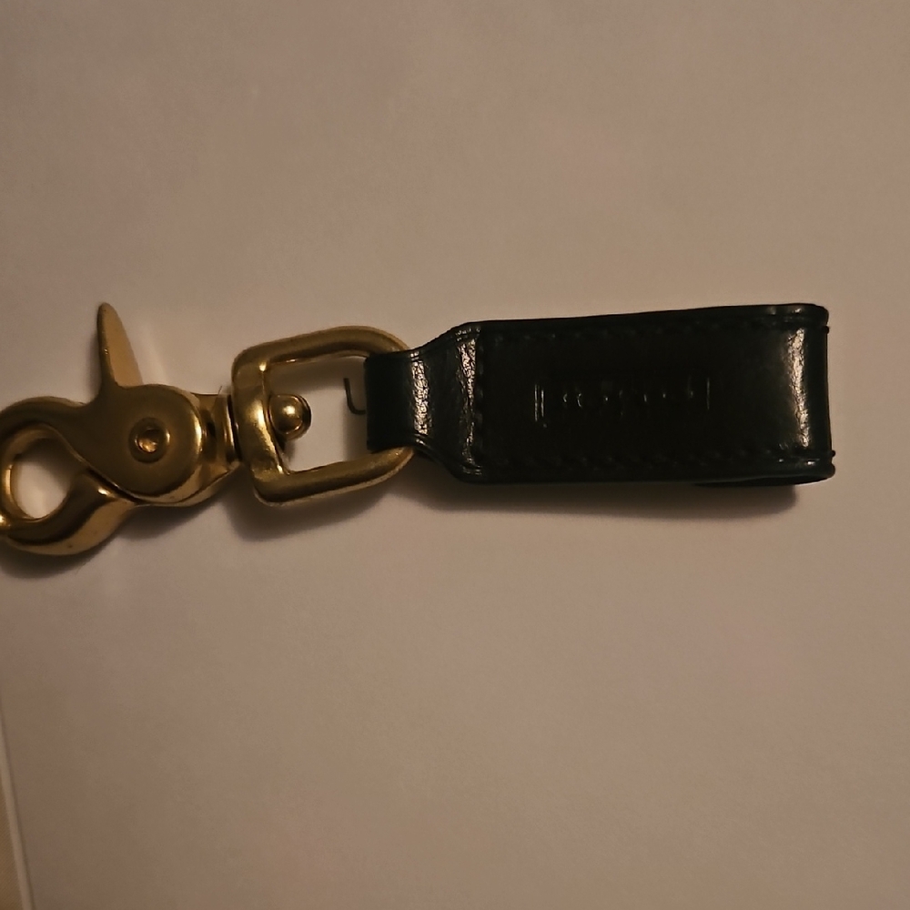 Coach Black Leather Key Chain with Gold Accents